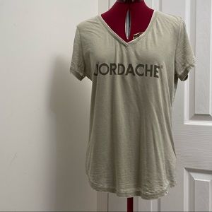 JORDACHE women army green cream tone V neck T-shirt. Size M. Used.